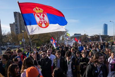 Serbia's striking students set off on 2-day march north as their protest movement widens