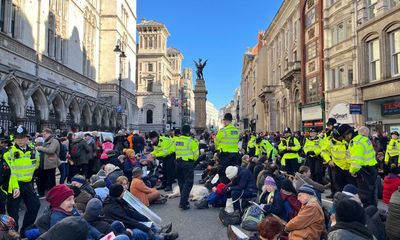 Hundreds protest in London as jailed climate activists’ appeals are heard