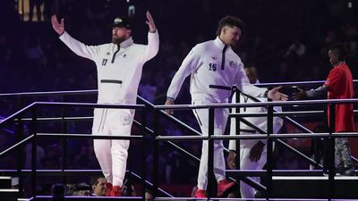 Travis Kelce Drew a Massive Crowd of Media on Super Bowl Opening Night