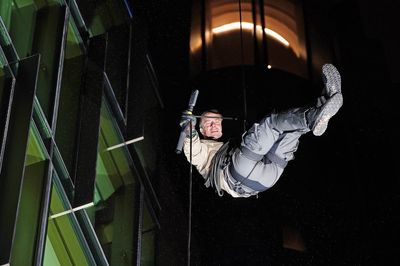 Bear Grylls abseils down Leicester Square building for Netflix show premiere