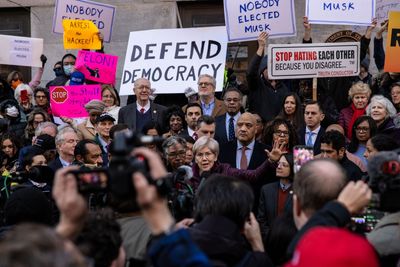 Democratic Lawmakers Protest DOGE at 'Nobody Elected Elon' Rally Outside Treasury Department: 'Nazi Nepo Baby'