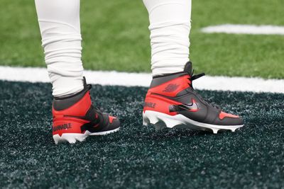 Jalen Hurts is wearing Air Jordan 1 Retro High ’85 ‘Banned’ cleats in Super Bowl 59