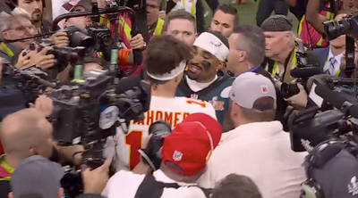 A devastated Patrick Mahomes made sure to find Jalen Hurts for a classy post-Super Bowl handshake