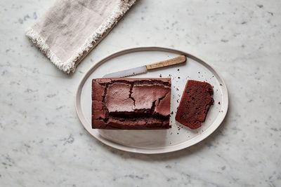Two types of chocolate give this elegant loaf cake deep flavor for a Valentine's Day treat