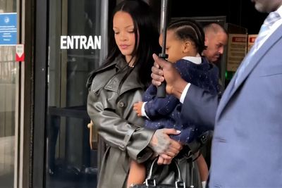 Rihanna appears somber leaving court with children for husband A$AP Rocky’s trial