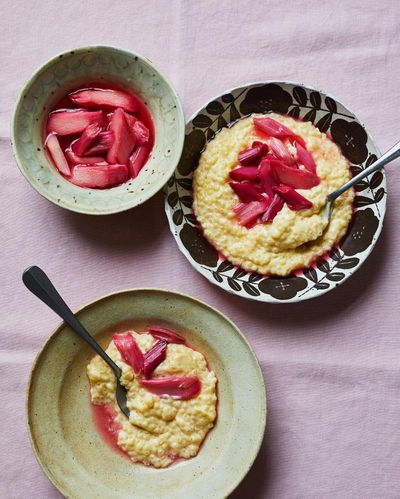 Ravneet Gill’s recipe for tapioca pudding with roast rhubarb