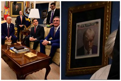 Donald Trump hangs infamous mugshot outside the Oval Office