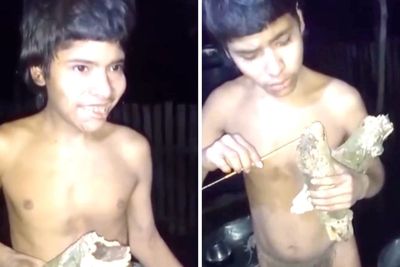 Moment young indigenous man makes contact with outside world after wandering from isolated tribe in Amazon