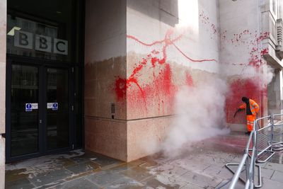 Police called to BBC headquarters after red paint sprayed and doors smashed