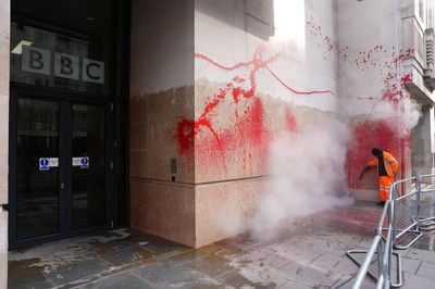 Pro-Palestine activists throw paint and smash doors in BBC HQ protest