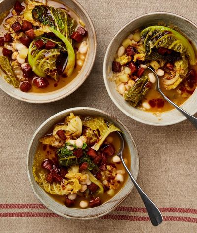 José Pizarro’s smoky cabbage and white bean soup with crisp chorizo and paprika oil – recipe