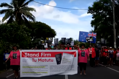 Hundreds march to Cook Islands’ parliament to oppose deal with China