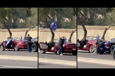WATCH: Trump Supporter Body Slammed by Police After Waving Giant MAGA Flag During Traffic Stop