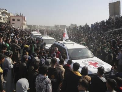 Red Cross Arrives In Rafah For Hostage Handover