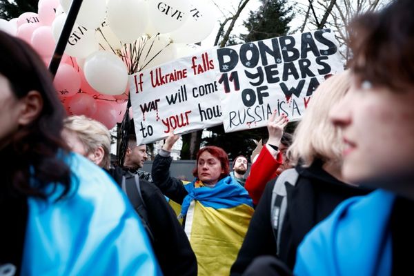 Londoners March In Support Of Ukraine To Mark Three Years Of War