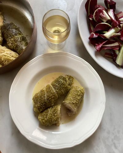 Rachel Roddy’s recipe for cabbage stuffed with rice, chestnuts and cheese