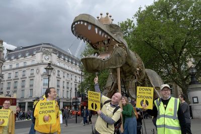 Anti-monarchy protesters to bring out 15ft Chuck the Rex dinosaur mascot