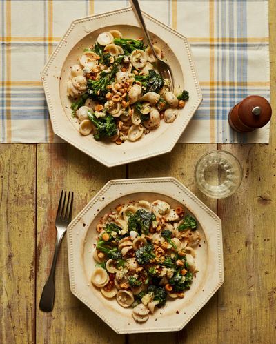 Rukmini Iyer’s quick and easy recipe for pasta with sprouting broccoli, blue cheese and hazelnuts