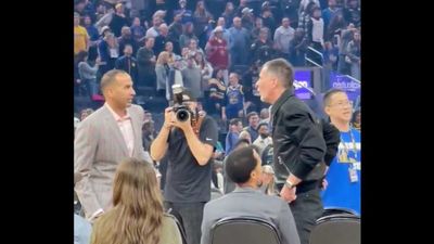 Lakers GM Rob Pelinka, Nico Harrison Chatting at Mavs Game Led to Lots of Jokes