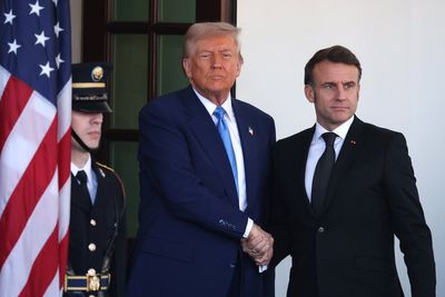 Trump and Macron share awkward long handshake after White House snub