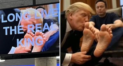 Donald Trump ‘kisses Elon Musk’s feet’ in fake AI video shown on hacked screens at federal building