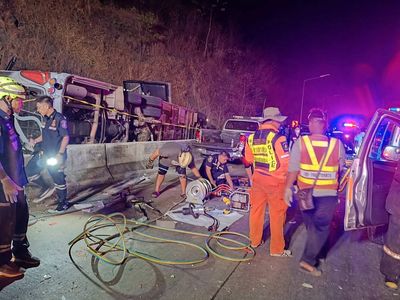 At least 18 killed after tour bus overturns and falls into ditch in Thailand