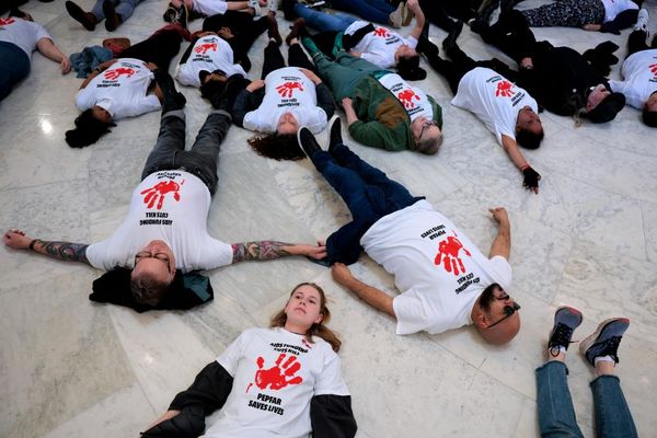 Fired USAid workers and HIV activists hold ‘die-in’ to protest Trump and Musk