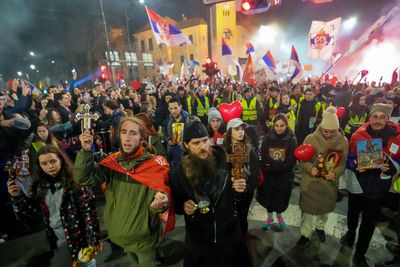 Fireworks, huge joyous crowds welcome students in Serbia's south on the eve of big anti-graft rally