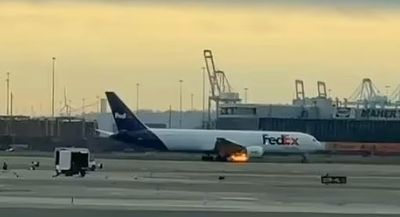 FedEx Boeing 767 makes emergency landing after engine bursts into flames post-takeoff