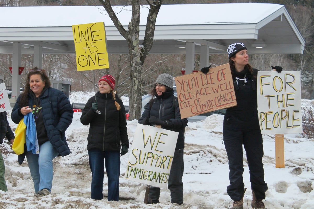Crowds protest near Vermont ski resort where JD Vance…