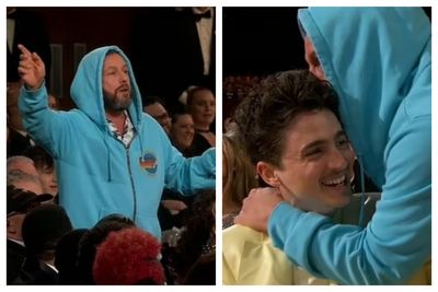 Adam Sandler crashes Oscars for Timothée Chalamet moment before storming out