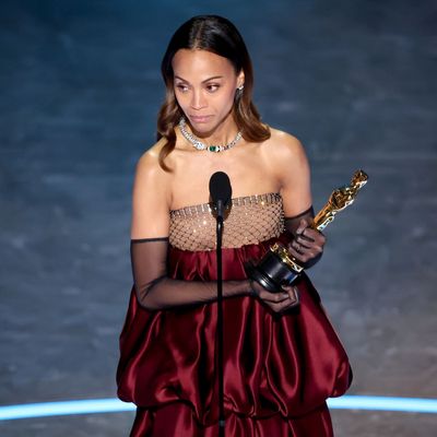 Marie Claire cover star Zoe Saldaña just won best supporting actress Oscar