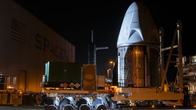 SpaceX Dragon capsule arrives at launch site for Crew-10 astronaut flight to ISS (photos)