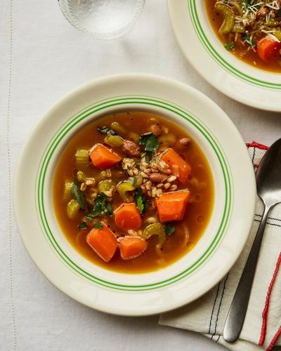 Slow-roast lamb and a comforting vegetable soup: Skye Gyngell’s recipes for late winter warmers