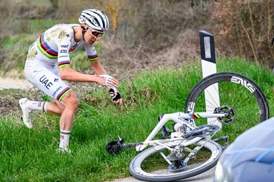 Tadej Pogačar slides out at high speed but bounces back during Strade Bianche