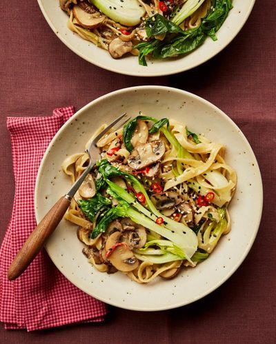 Rukmini Iyer’s quick and easy recipe for miso mushroom noodles with pak choi and chilli