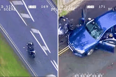 Moment police ram motorbike thief off the road after 80mph chase through west London