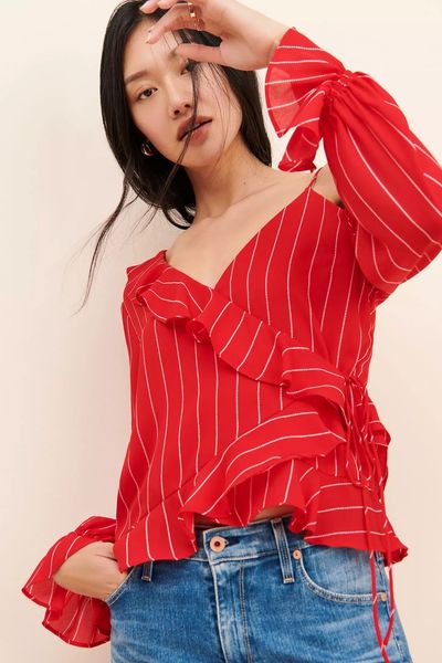 The Following Bold Blouses Are the Best Strategy to Break Up Any Double Denim Look