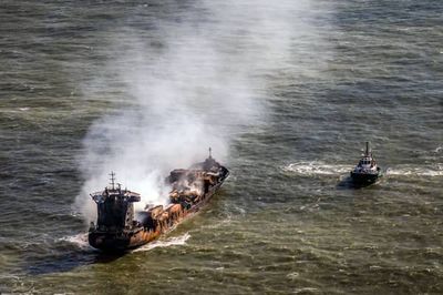 Moment container ship smashes into oil tanker in North Sea sending huge fireball into sky