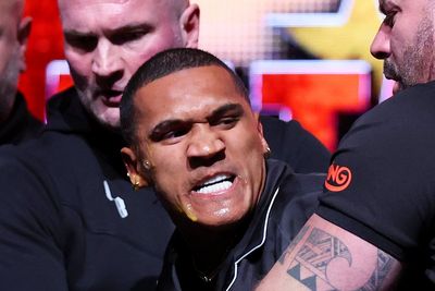 Conor Benn held back by security in Chris Eubank Jr clash on Piers Morgan talk show