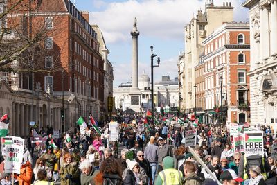 Thousands of pro-Palestine demonstrators march through central London