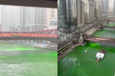 Chicago River dyed green for St Patrick’s Day parade as celebrations begin