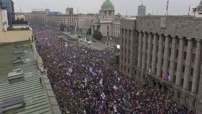 More than 100,000 protesters flood the streets of Belgrade in anti-corruption rally