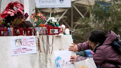 Dozens of children pray for Pope Francis' recovery as he remains in hospital