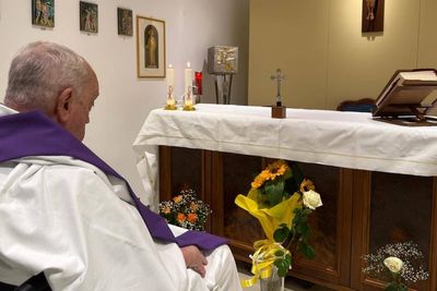 Pope Francis pictured for first time since spell in intensive care with pneumonia