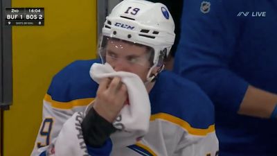 Sabres Player Gets Drilled in Face With Puck During Face Off vs. Bruins