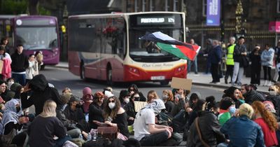 Scottish university students block road in Gaza protest