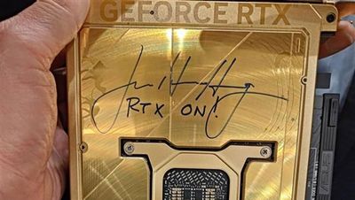 Golden Asus ROG RTX 5090 Astral with Jensen Huang's autograph shown off at GTC