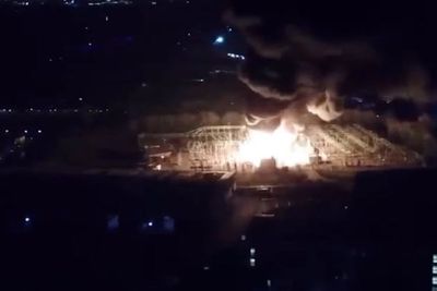 Drone footage shows London electricity substation on fire forcing closure of Heathrow Airport