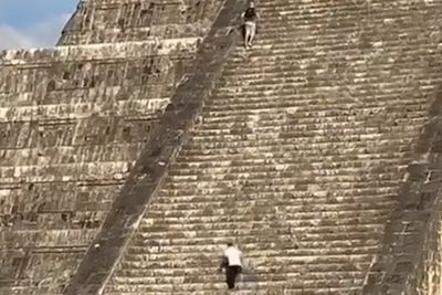 German tourist chased by security after climbing up sacred Mayan Temple in Mexico